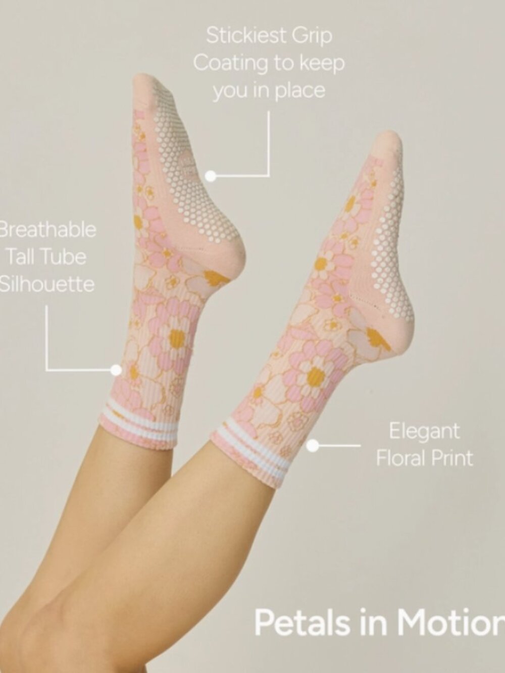 Soft Pink Flower Grip Sock